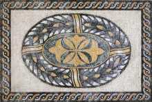 CR143 Floral Gold & Grey with Wave Border Mosaic