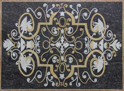 CR254 black gold & white elegant floral art Mosaic
